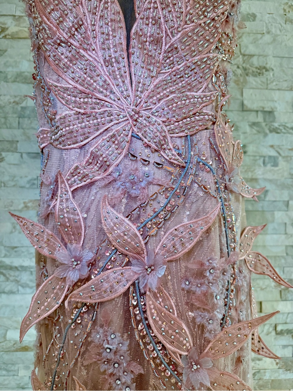 Terani Couture Blush Pink Beaded Floral Mermaid Evening Dress - Picture 8 of 15